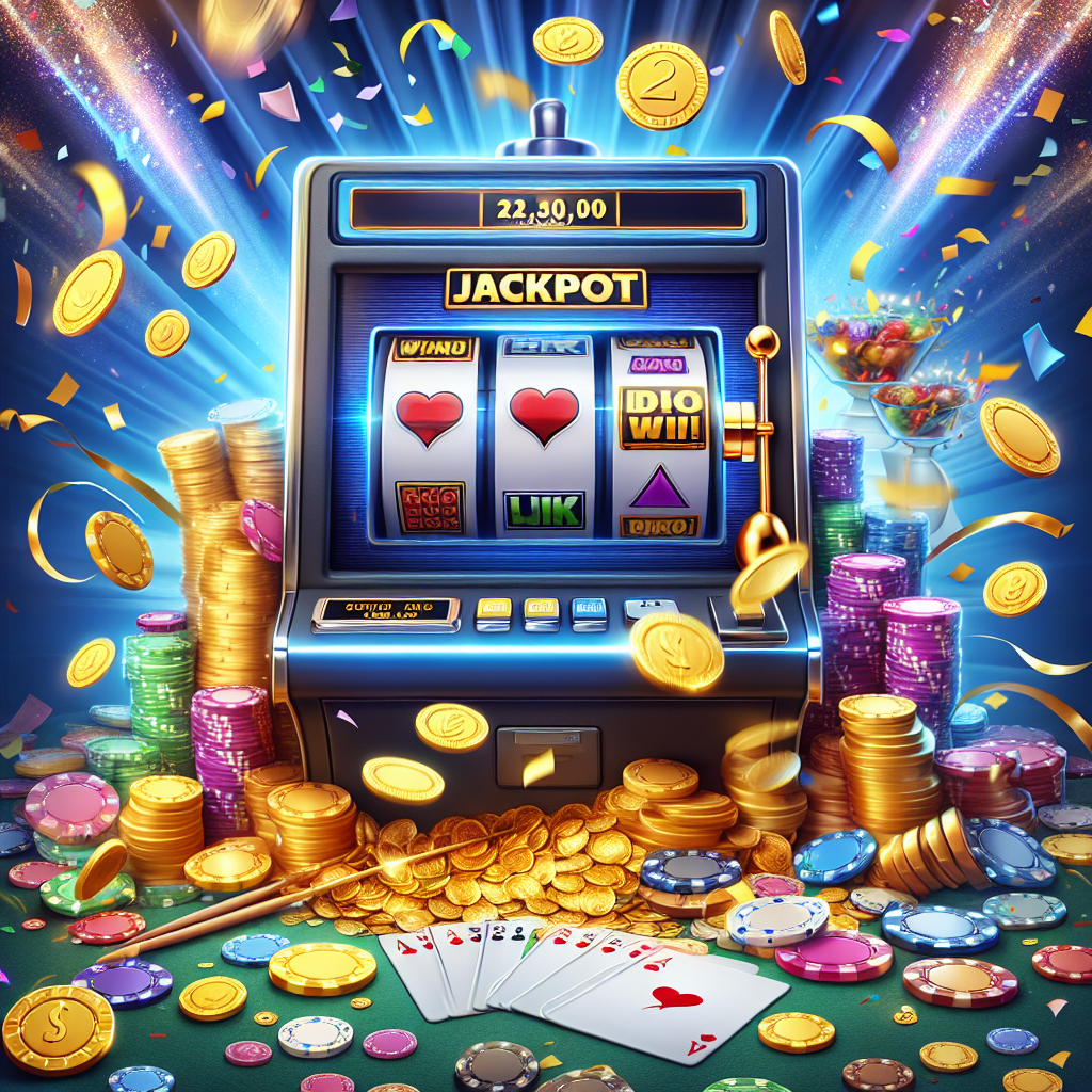 Jackpot win with poker chips and coins